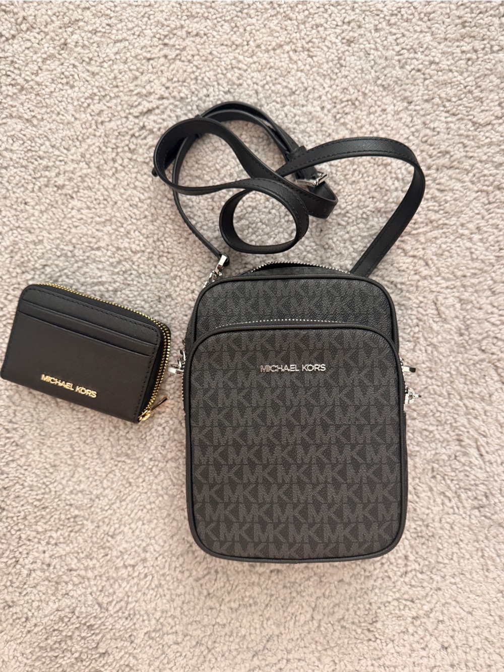 Michael Kors Black Signature crossbody Bag with Logo Print with wallet